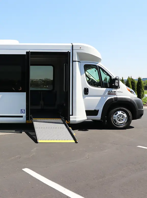 Handicap accessible vehicles in Seattle white wheelchair accessible bus